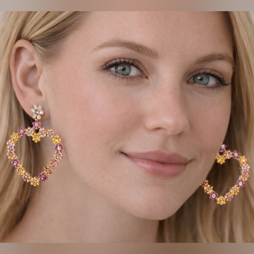BaubleBar Floral Heart Earrings in Pink, Orange, and Gold